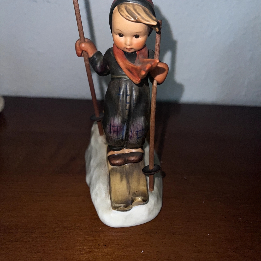Hummel Skier Sculpture - Black and Orange